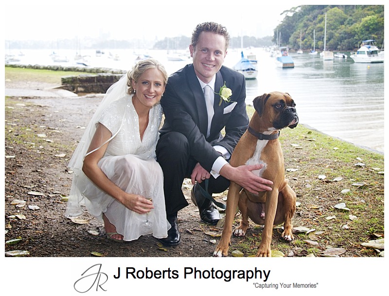 Bride and groom with their dog - wedding photography sydney